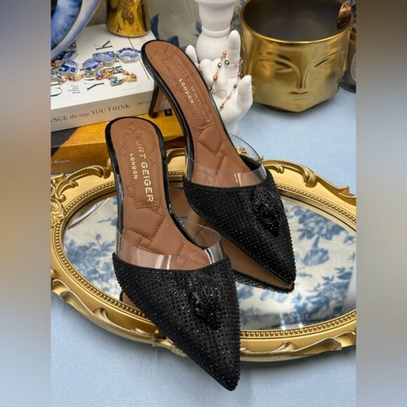 🆕 KURT GEIGER LONDON 🧿 NWOB Belgravia Shimmer Vinyl Mules, Black - Sz 37 US 7 - Picture 5 of 14